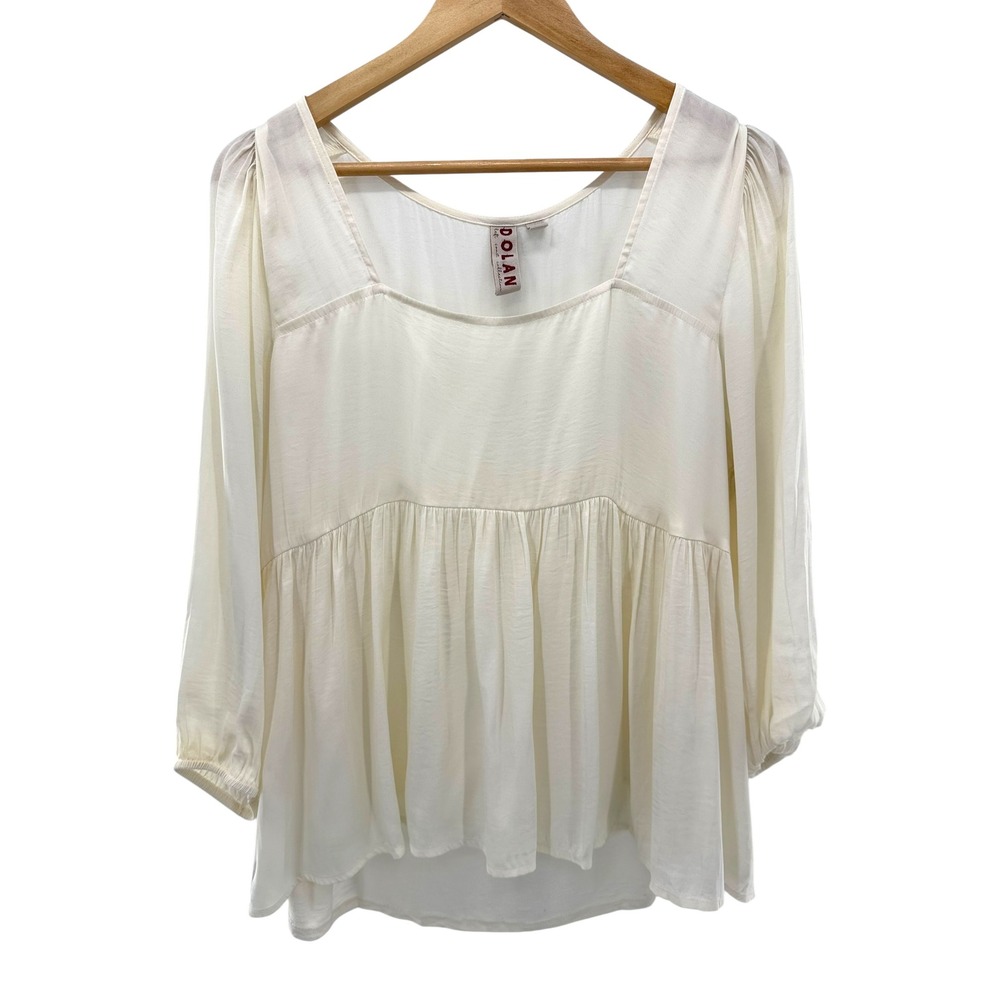 DOLAN Left Coast Collection White Square Neck Peplum Top Blouse Size L Romantic